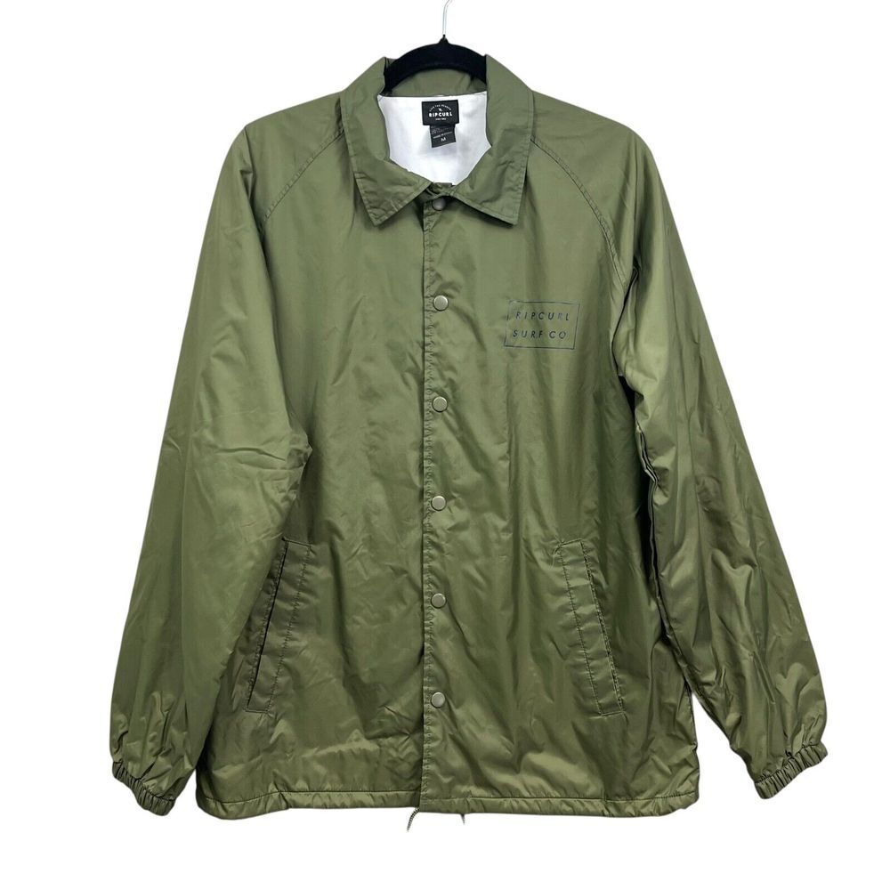 Rip Curl Men Windbreaker Jacket Snap Front Adjustable Drawstring Army Green M*